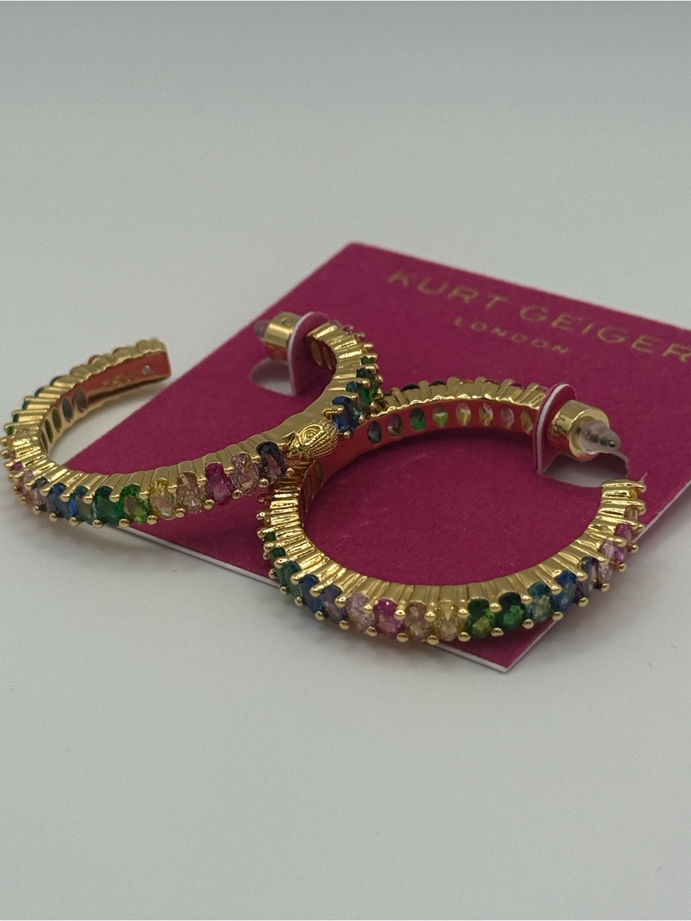 Kurt Geiger Gold Hoop Earrings with Multicolor Stones